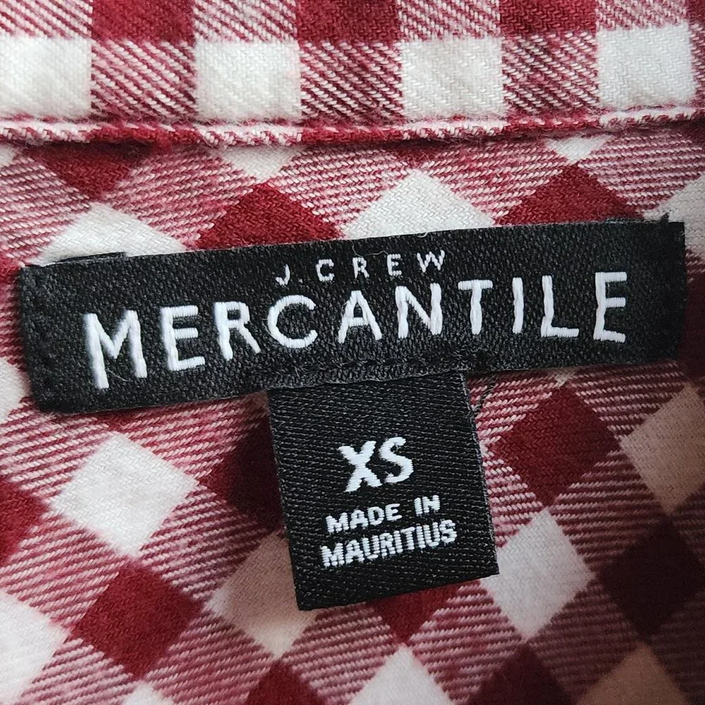 J. Crew Mercantile Red/White Gingham Flannel Button Down Shirt Size XS